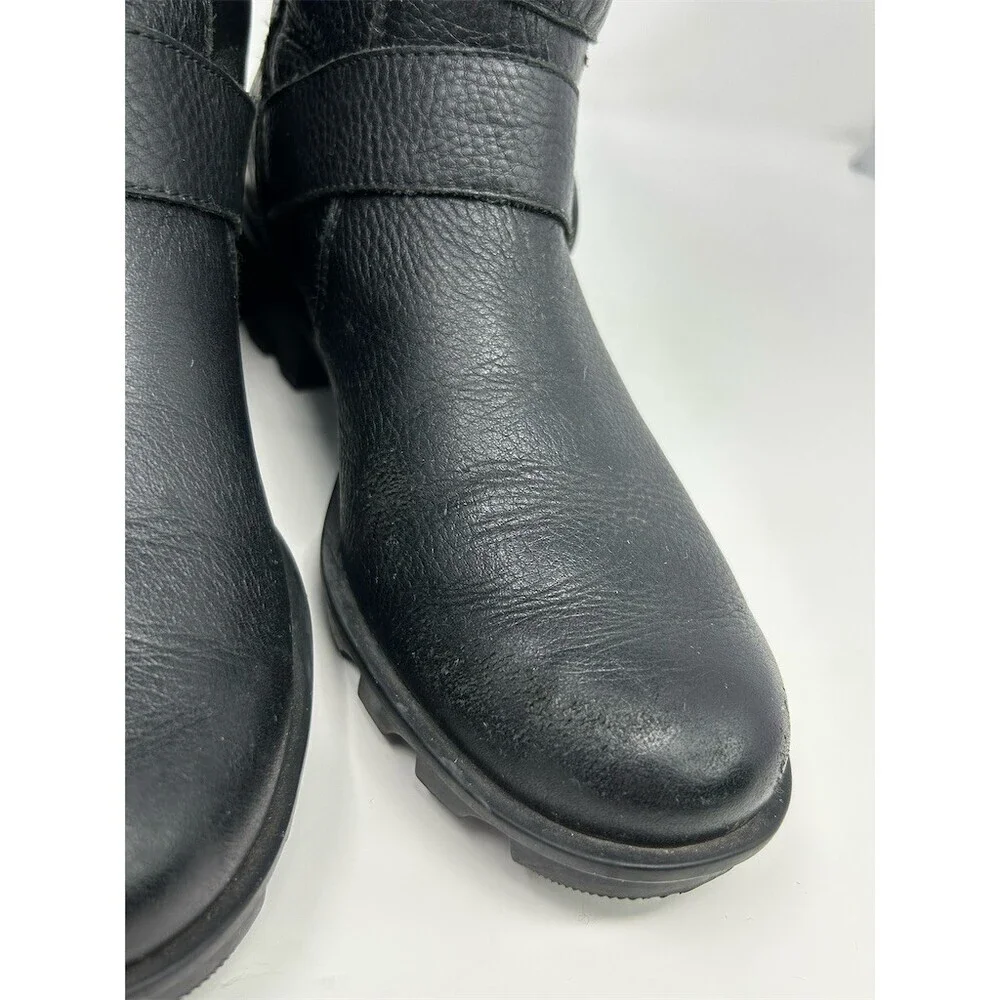 SOREL Phoenix Moto Women's Boots Black Mid-Calf Double Buckle Lug Sole Size 9